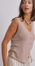 Button-Front Knit Vest Top with Side Detail in Khaki - Women's Fashion | Urban Daizy