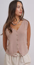 Button-Front Knit Vest Top with Side Detail in Khaki - Women's Fashion | Urban Daizy