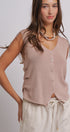 Button-Front Knit Vest Top with Side Detail in Khaki - Women's Fashion | Urban Daizy