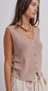 Button-Front Knit Vest Top with Side Detail in Khaki - Women's Fashion | Urban Daizy