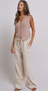 Button-Front Knit Vest Top with Side Detail in Khaki - Women's Fashion | Urban Daizy