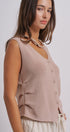 Button-Front Knit Vest Top with Side Detail in Khaki - Women's Fashion | Urban Daizy