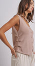 Button-Front Knit Vest Top with Side Detail in Khaki - Women's Fashion | Urban Daizy