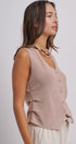 Button-Front Knit Vest Top with Side Detail in Khaki - Women's Fashion | Urban Daizy
