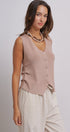 Button-Front Knit Vest Top with Side Detail in Khaki - Women's Fashion | Urban Daizy