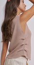 Button-Front Knit Vest Top with Side Detail in Khaki - Women's Fashion | Urban Daizy