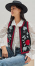 Floral Embroidered Corduroy Vest in Black - Women's Fashion | Urban Daizy