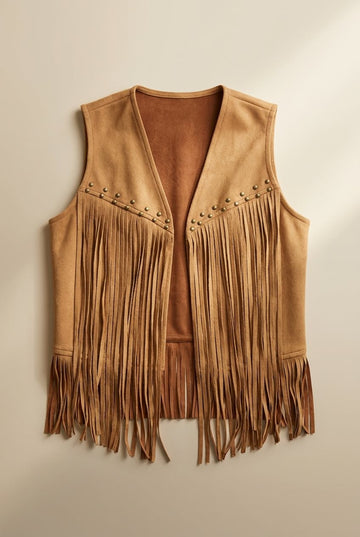 Studded Faux Suede Fringe Vest